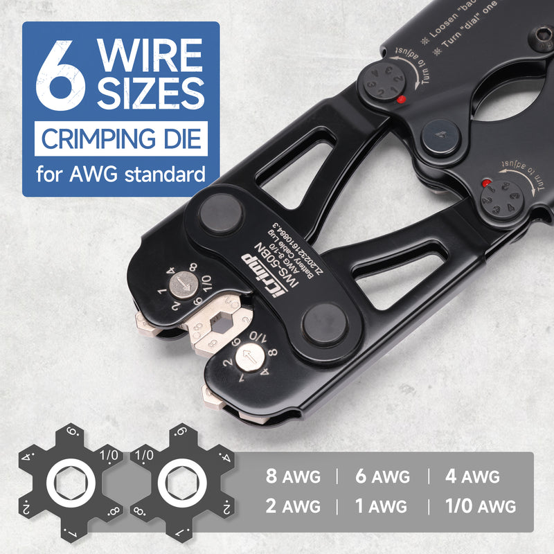 IWS-50BN Kit Battery Cable Lug Crimping Tool Kit for AWG 8-1/0 Electrical Lug with cable cutter & Stripper