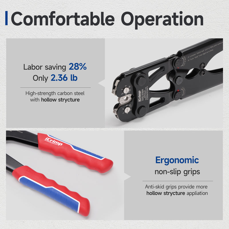 IWS-50BN Kit Battery Cable Lug Crimping Tool Kit for AWG 8-1/0 Electrical Lug with cable cutter & Stripper