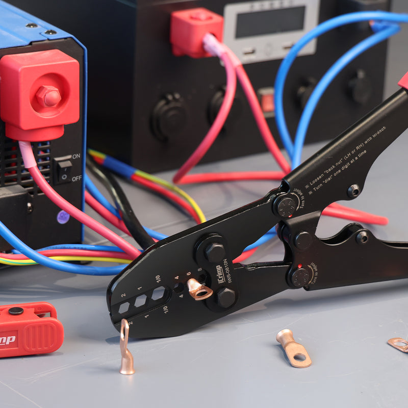 IWS-0810N Battery Cable Terminal Lug Crimping Tool for 8,6,4,2,1,1/0 AWG Electrical Copper Battery Lugs, Fixed Hexagonal Crimping Die Sets