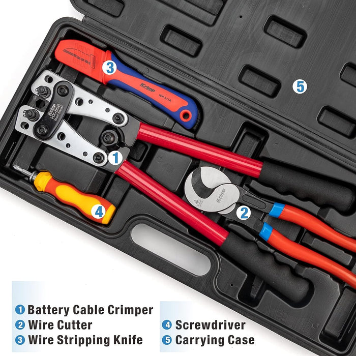 ‎KIT-50B Battery Cable Terminal Crimper Kit for Crimping 6-50mm² Battery Cable Lugs, c/w Cable Cutter, Cable Stripping Knife