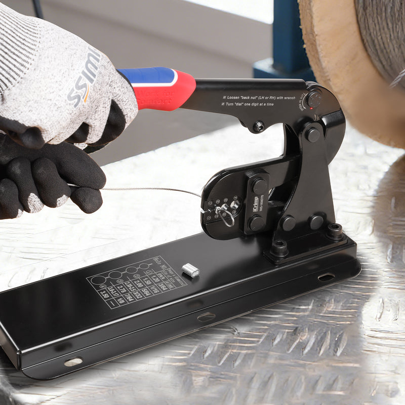 IWS-1608DTS/IWS-1608DT Bench Mount Type Swaging Tool for Crimping Aluminum Wire Rope End Sleeve, Duplex, Oval Sleeves