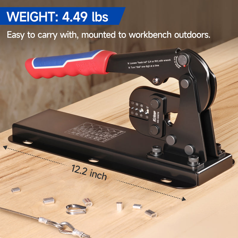 IWS-1608DTS/IWS-1608DT Bench Mount Type Swaging Tool for Crimping Aluminum Wire Rope End Sleeve, Duplex, Oval Sleeves