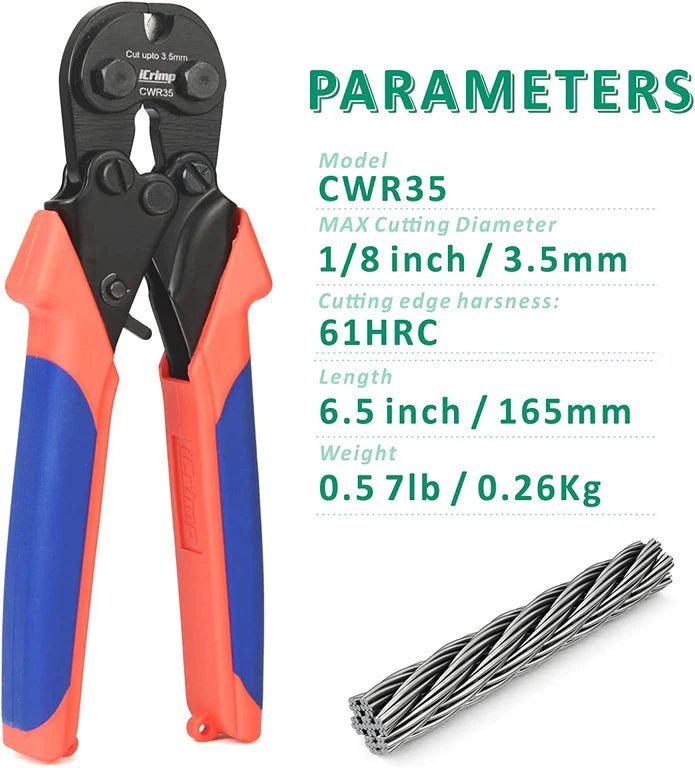 CWR35 Wire Rope Cutter for 3.5mm Wire Rope,Bicycle Cable,Aircraft Cable,CopperCable,Piano Wire Wire Rope Cutters iCrimp
