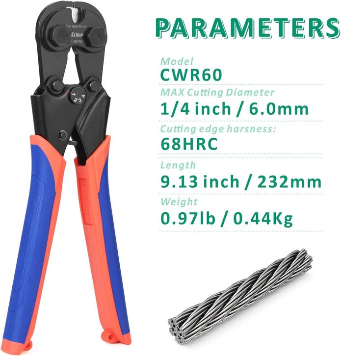 CWR60 Wire Rope Cutter for upto 6mm Wire Rope,Bicycle Cable,Aircraft Cable,Copper Cable,Piano Wire Wire Rope Cutters iCrimp