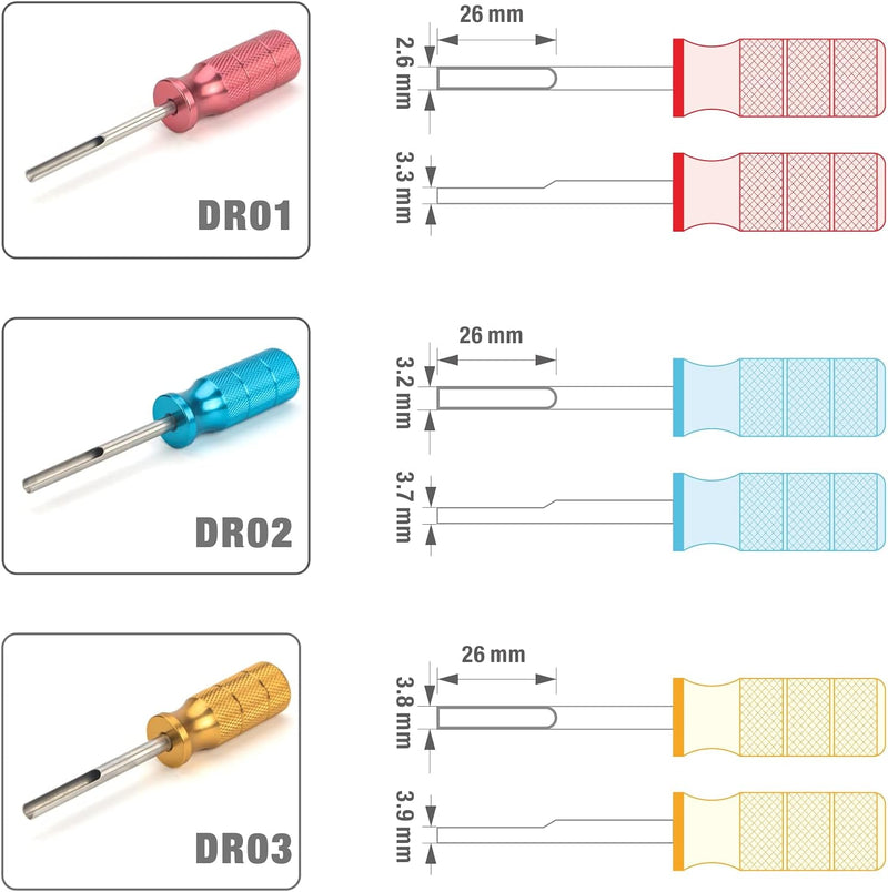‎IWS-123D Deutsch Contact Removal Tools, DT Series, Terminal Extraction Tool Kit for Deutsch Solid Contacts, 14 to 24 Gauge, 3 Pieces Insertion & Removal Tools IWISS