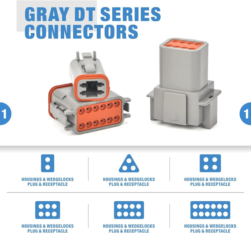 IWS-519KIT Deutsch DT Connector Kit in 2,3,4,6,8,12 Pin Way, Deutsch Size 16 Solid Contacts, DT Connector Removal Tool, Automotive Electrical Connectors 519 Pieces Wire Terminal Kits IWISS