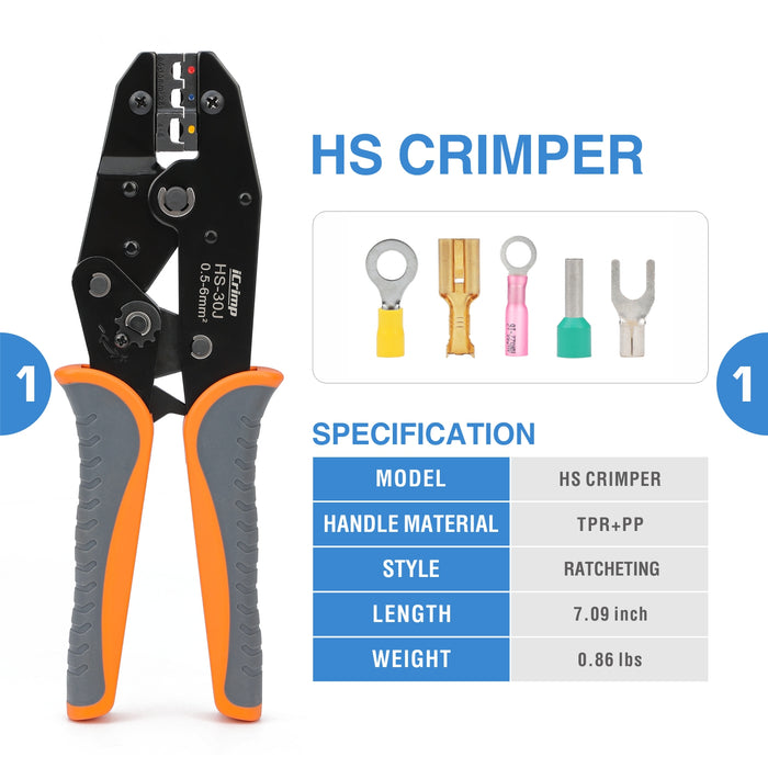 EVA-30JL Wire Crimping Tool Kit with Wire Stripper and Ratchet Wire Crimper for heat shrink connectors, wire ferrules, insulated and non-insulated terminals
