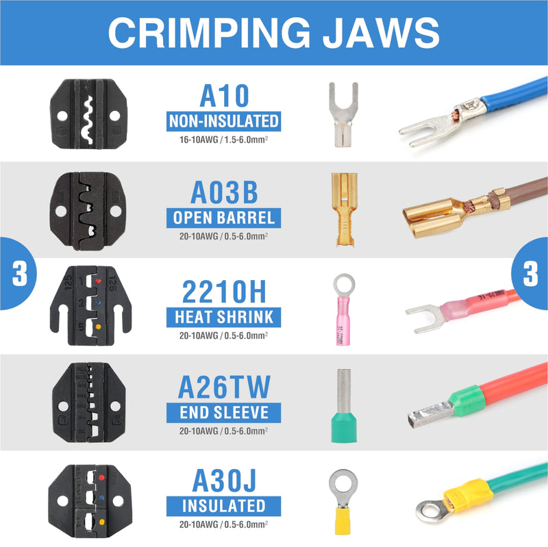 EVA-30JL Wire Crimping Tool Kit with Wire Stripper and Ratchet Wire Crimper for heat shrink connectors, wire ferrules, insulated and non-insulated terminals