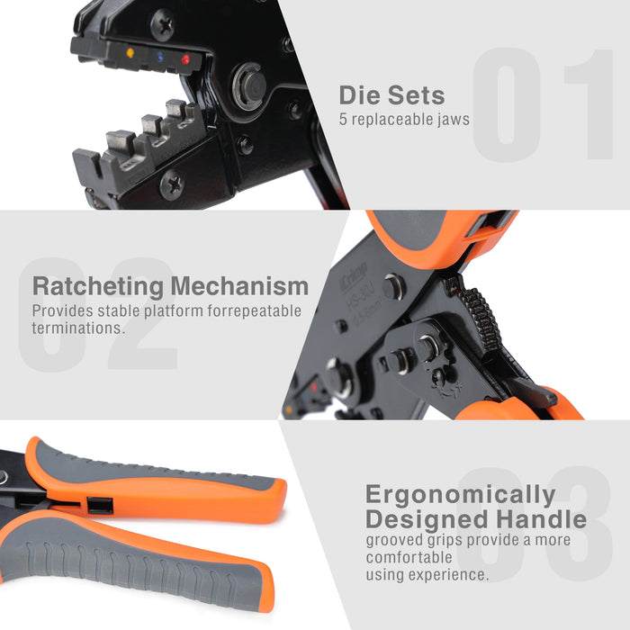 EVA-30JL Wire Crimping Tool Kit with Wire Stripper and Ratchet Wire Crimper for heat shrink connectors, wire ferrules, insulated and non-insulated terminals