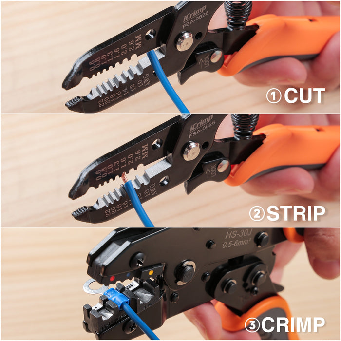 EVA-30JL Wire Crimping Tool Kit with Wire Stripper and Ratchet Wire Crimper for heat shrink connectors, wire ferrules, insulated and non-insulated terminals