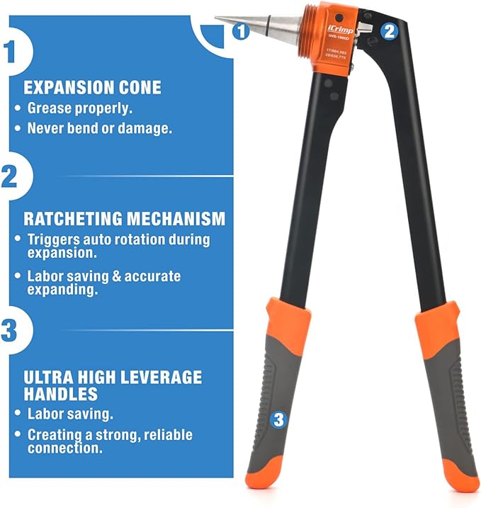 IWS-1960D Expansion Tool Kit, Auto Rotate PEX-a Tubing Expander with 1/2 Inch Expander Head PEX Pipe Tools IWISS