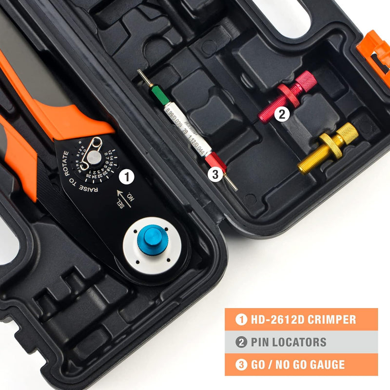 HD-2612D Deutsch Crimper for DT, DTM, DTP Connectors(12-26AWG), Size 20, 16, 12 Solid Contacts, Equivalent to HDT-48-00 Hand Crimping Pliers iCrimp