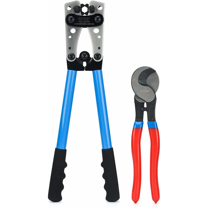 HX-50BI Battery Cable Lug Crimping Tool for 8, 6, 4, 2, 1, 1/0 AWG Heavy Duty Wire Copper Lugs, Battery Terminal, with Wire Shear Cutter