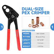 ICP-1234AH Dual Size PEX Crimp Tool Kit for 1/2" & 3/4" Copper Crimp Rings, with PEX Removal Tool and Cutter PEX Pipe Tools iCrimp