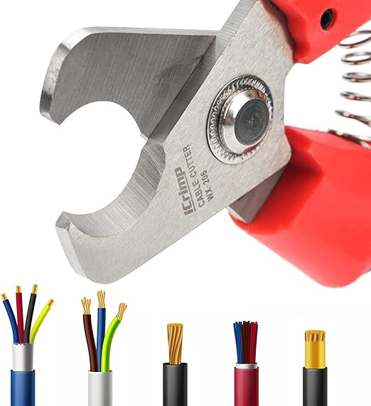 ICP-206 Wire Cutter, Shear Cut, Electrician's Cable Cutting Pliers Up to 3 Gauge Wires, Compact Style Cable Stripper & Wire Cutters iCrimp