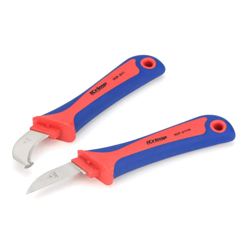 ICP-211 ICP-211A Utility Knife for Cable Skinning, Wire Insulation Dismantling Knife, 2-Pack Insulated Electricians Cable Stripping Knives, Fixed Blade Wire Stripper & Cable Cutter iCrimp