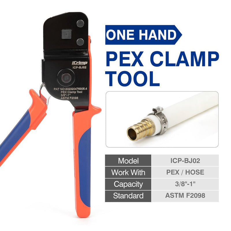 ICP-BJ02 PEX-Klemmzange, Einhand-PEX-Crimpzange zum Zusammenpressen von 3/8 Zoll, 1/2 Zoll, 3/4 Zoll und 1 Zoll PEX-Klemmringen, patentiert