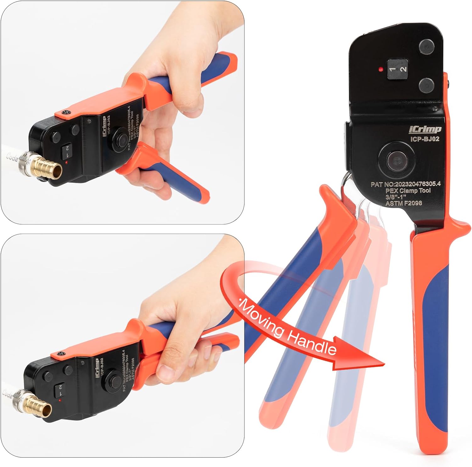 ICP-BJ02 PEX Clamp Cinch Tool, One Handed PEX Crimping Tool for Pinchi ...