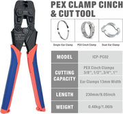 ICP-PC02 PEX Clamp Tool for Pinching and Removing Stainless Steel PEX Clamp Rings, 3/8", 1/2", 3/4", 5/8" and 1", PEX Clamp Removal Tool PEX Pipe Tools iCrimp