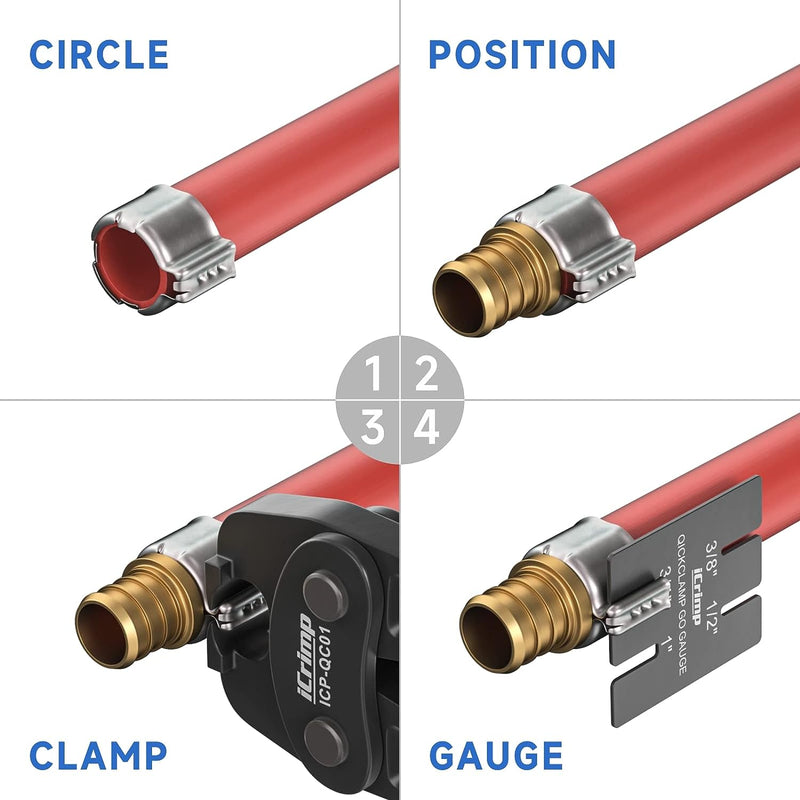 ICP-QC01 Qick clamp Crimp Tool for 1/2'', 3/4'', 1'' Qickclamp Crimp Ring PEX Pipe Tools iCrimp