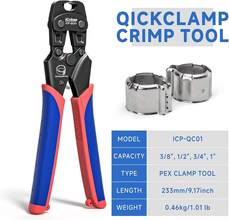 ICP-QC01 Qick clamp Crimp Tool for 1/2'', 3/4'', 1'' Qickclamp Crimp Ring PEX Pipe Tools iCrimp