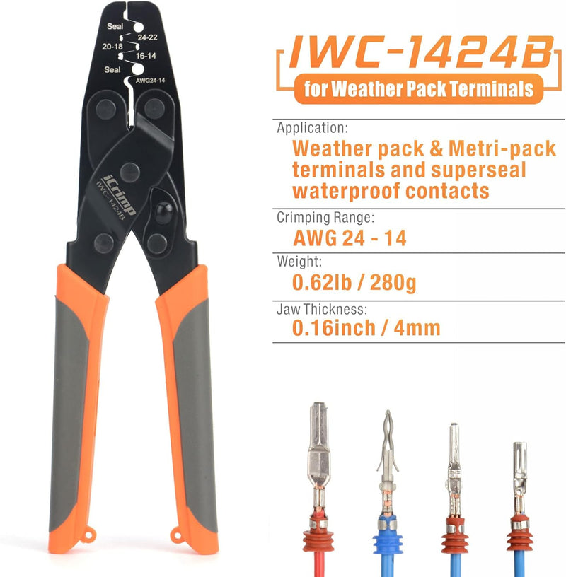 IWC-1424B Weather Pack Terminal Crimper for 0.35-2.0mm² AWG24-14 Hand Crimping Pliers iCrimp