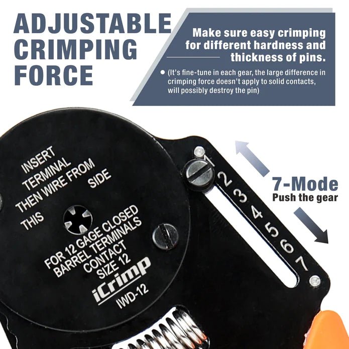 IWD-12 Closed Barrel Crimper 4 Way Indent,8 Impression Type for Deutsch Solid Contacts gage 12 Hand Crimping Pliers iCrimp