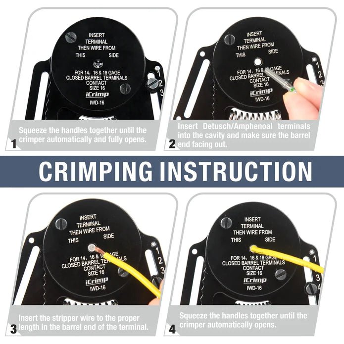 IWD-20 Closed Barrel Crimper 4 way Indents, 8 Impressions for Deutsch Solid Contacts gage 20&22 Hand Crimping Pliers iCrimp