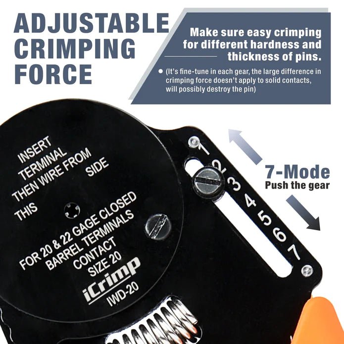 IWD-20 Closed Barrel Crimper 4 way Indents, 8 Impressions for Deutsch Solid Contacts gage 20&22 Hand Crimping Pliers iCrimp