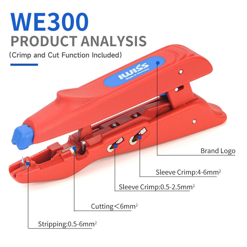 IWE-300 Multifunctional Insulated Stripper Stripping and Crimping with one tool Stripping from 20-10 AWG (0.5 to 6.0 mm²) Wire Stripper & Cable Cutter IWISS