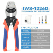 IWS-1226D Crimping Tools Works for Raychem TE MiniSeal Low Profile Environmental Splices M81824/1-XX from AWG 26-12 Hand Crimping Pliers iCrimp