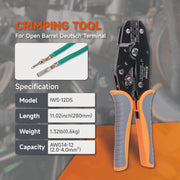 IWS-12DS Ratchet Deutsch Crimp Tool for DT Connector, Deutsch Open barrel Terminal Wire Crimping Tool for AWG14,12 Hand Crimping Pliers iCrimp