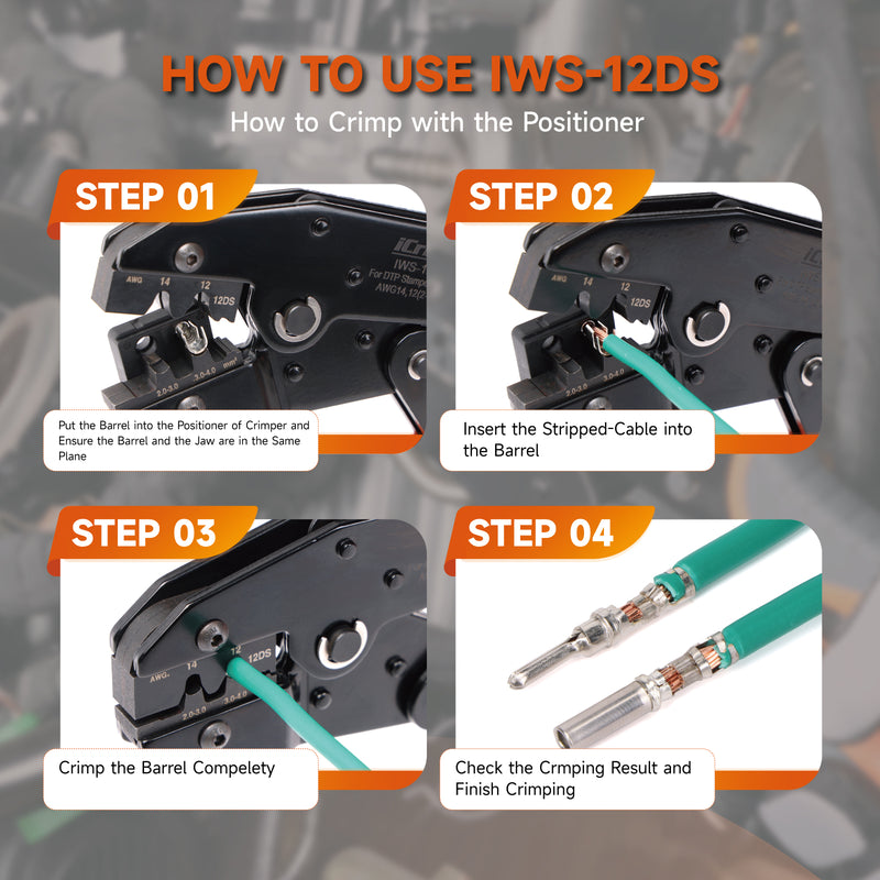 IWS-12DS Ratchet Deutsch Crimp Tool for DT Connector, Deutsch Open barrel Terminal Wire Crimping Tool for AWG14,12 Hand Crimping Pliers iCrimp