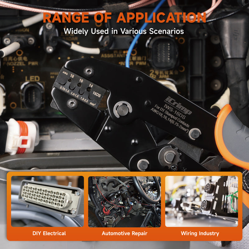 IWS-16DS Ratchet Deutsch Crimp Tool for DT Connector, Deutsch Open barrel Terminal Wire Crimping Tool for AWG18,16,14 Hand Crimping Pliers iCrimp