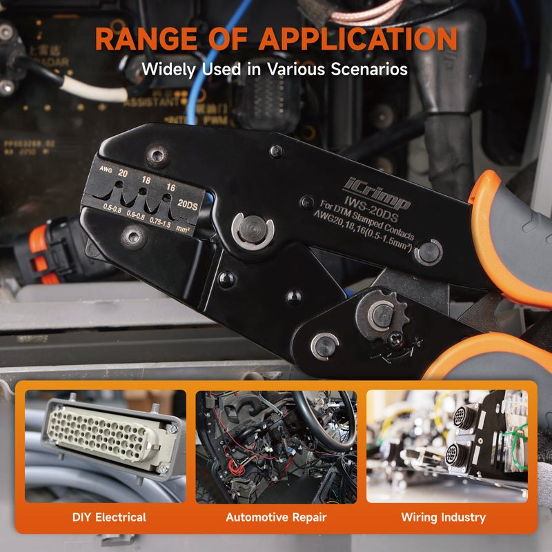 IWS-20DS Ratchet Deutsch Crimp Tool for DT Connector, Deutsch Open barrel Terminal Wire Crimping Tool for AWG20,18,16 Hand Crimping Pliers iCrimp
