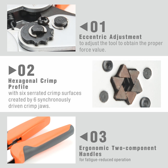 HSC8 6-6A Wire Ferrule Crimping Tool, Hexagonal Crimp Profile, Self-adjusting Wire End-sleeves Crimper for AWG23-10