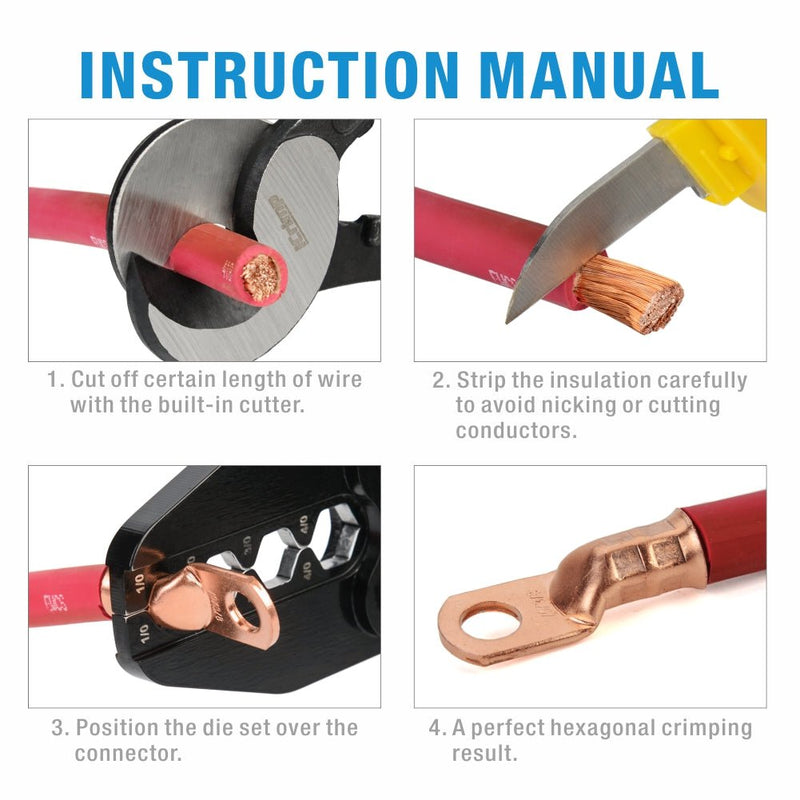 IWS-1040S Battery Cable Lug Terminal Crimping Tool, for 1/0, 2/0, 3/0, 4/0 Gauge Battery Cable End Hand Crimping Pliers iCrimp