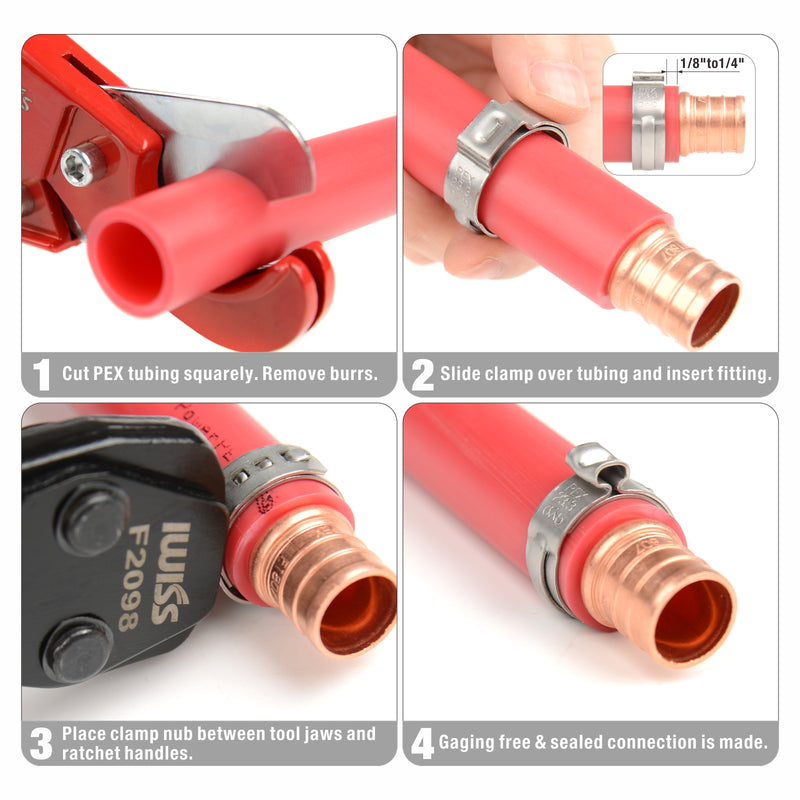 KG-1096 KIT PEX Pipe Clamp Cinch Tool Crimping Tool for Stainless Steel Clamps from 3/8-inch to 1-inch with 1/2-inch 20PCS and 3/4-inch 10PCS SS PEX Clamps PEX Pipe Tools iCrimp