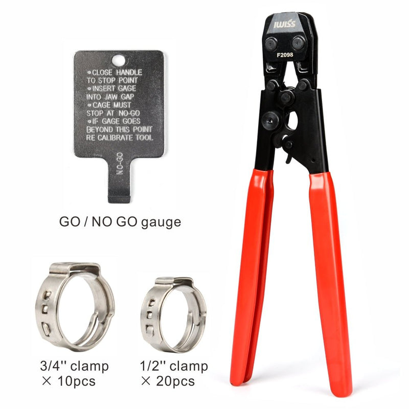 KG-1096 KIT PEX Pipe Clamp Cinch Tool Crimping Tool for Stainless Steel Clamps from 3/8-inch to 1-inch with 1/2-inch 20PCS and 3/4-inch 10PCS SS PEX Clamps PEX Pipe Tools iCrimp