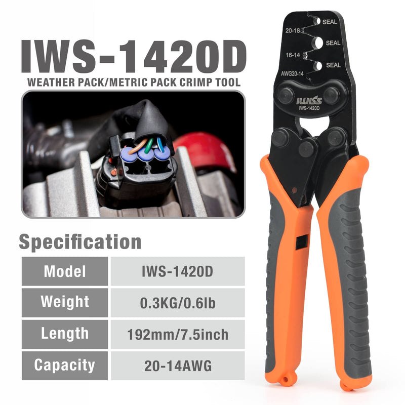 IWS-1420D Weather-Pack/Metri-Pack Crimping Tool, 20-14 AWG Wire Crimper for Delphi Packard Sealed & Unsealed Terminals Hand Crimping Pliers iCrimp