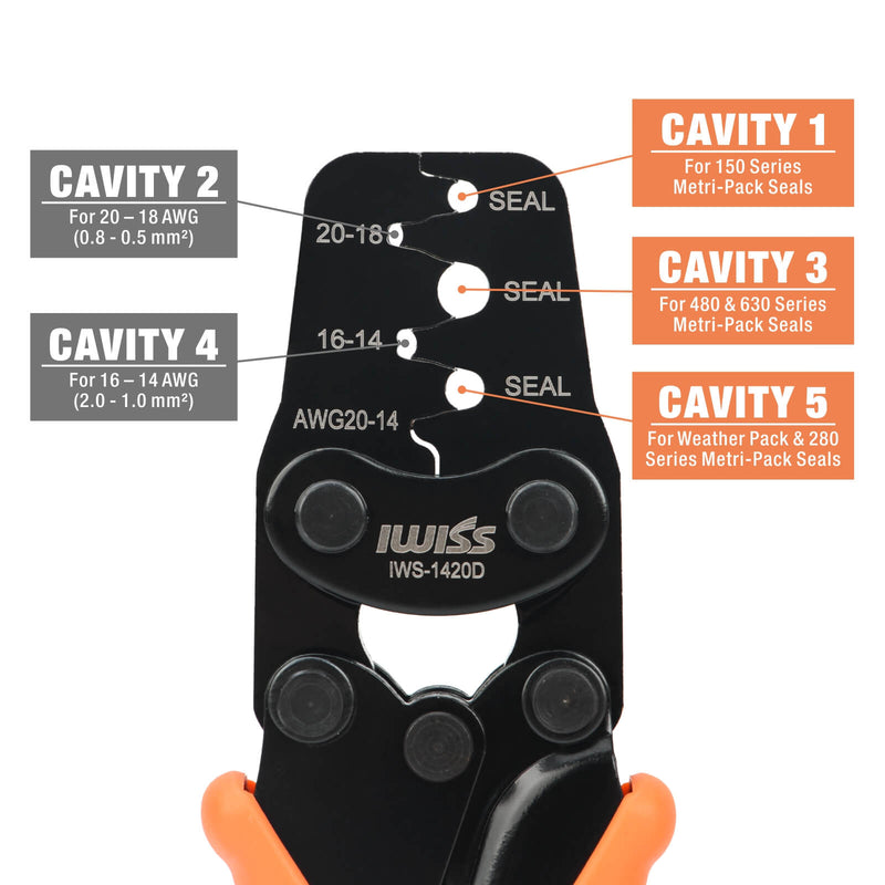IWS-1420D Weather-Pack/Metri-Pack Crimping Tool, 20-14 AWG Wire Crimper for Delphi Packard Sealed & Unsealed Terminals Hand Crimping Pliers iCrimp