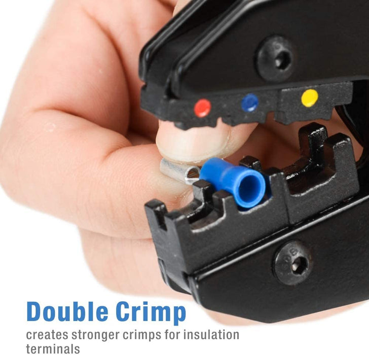 Kit de crimpagem de fios com catraca IWS-03C para terminais isolados AWG20-10 com 285 conectores isolados de emenda, pá e anel.