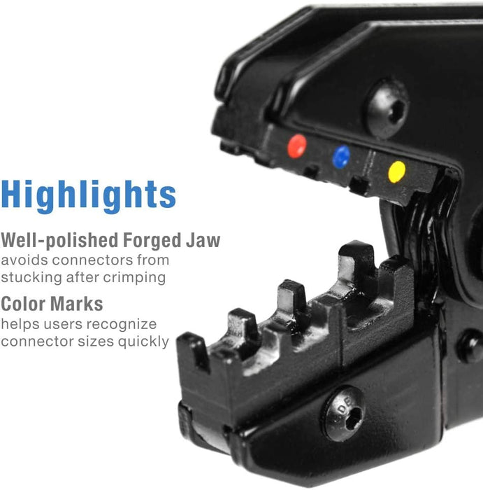 Kit de crimpagem de fios com catraca IWS-03C para terminais isolados AWG20-10 com 285 conectores isolados de emenda, pá e anel.