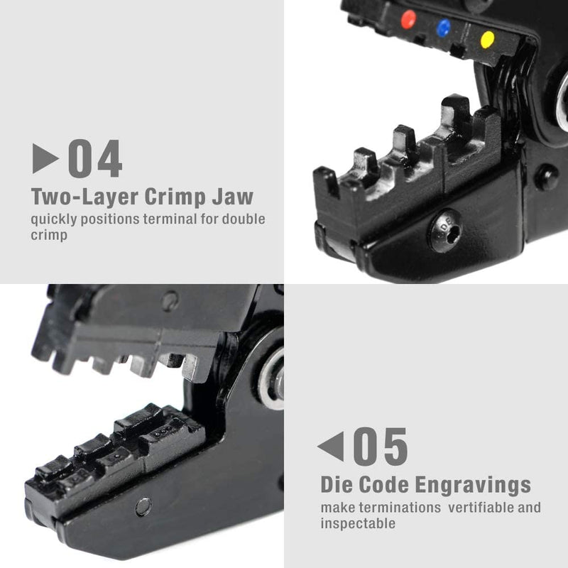 IWS-03C KIT ラチェットワイヤークリンパ AWG20-10 絶縁端子用 285個入り絶縁バット、スペード、リングコネクタキット付き