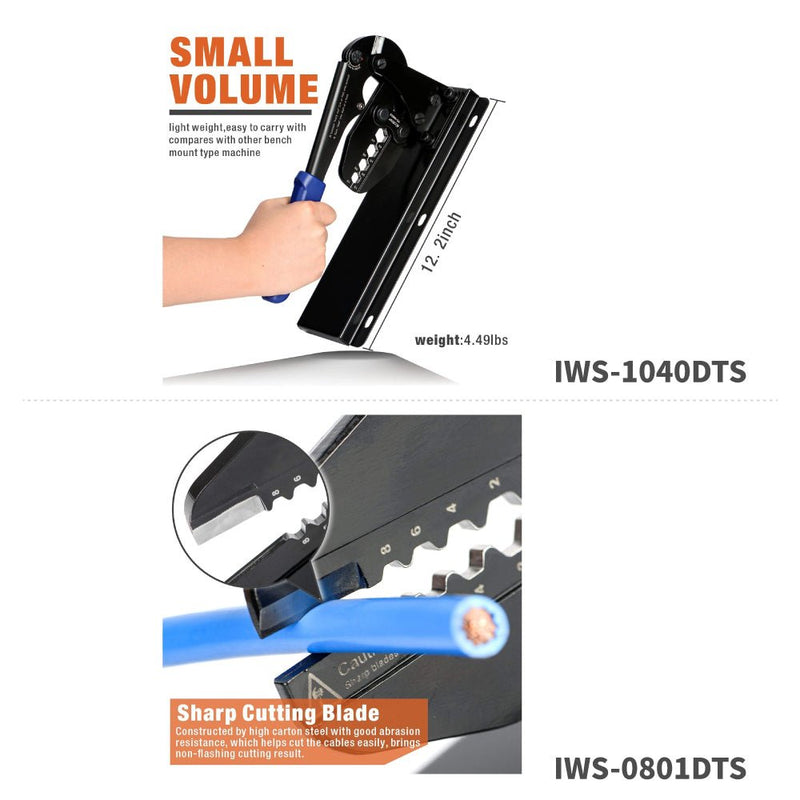IWS-1040DTS/IWS-0801DTS Cable Lug Crimper Bench Mount Type for Battery Cable Lugs and Copper Wire Lug AWG 1/0, 2/0, 3/0, 4/0 Hand Crimping Pliers IWISS TOOLS