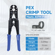 IWS-1234N Pex Pipe Crimping Tool with Convertible 1/2" and 3/4" Jaws for Copper Ring, meets ASTM 1807 Standard PEX Pipe Tools iCrimp