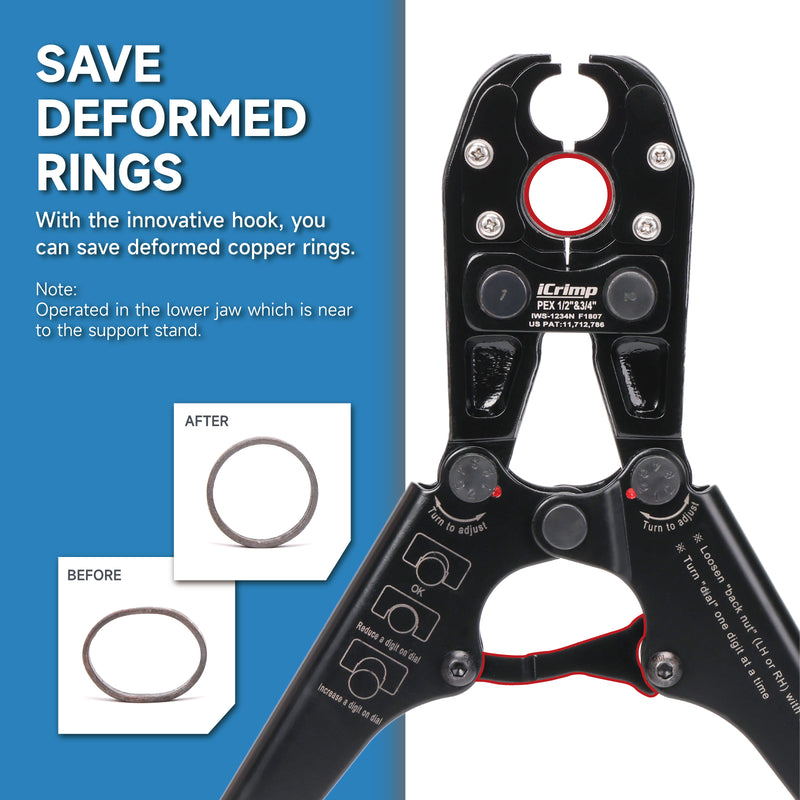 IWS-1234N Pex Pipe Crimping Tool with Convertible 1/2" and 3/4" Jaws for Copper Ring, meets ASTM 1807 Standard PEX Pipe Tools iCrimp