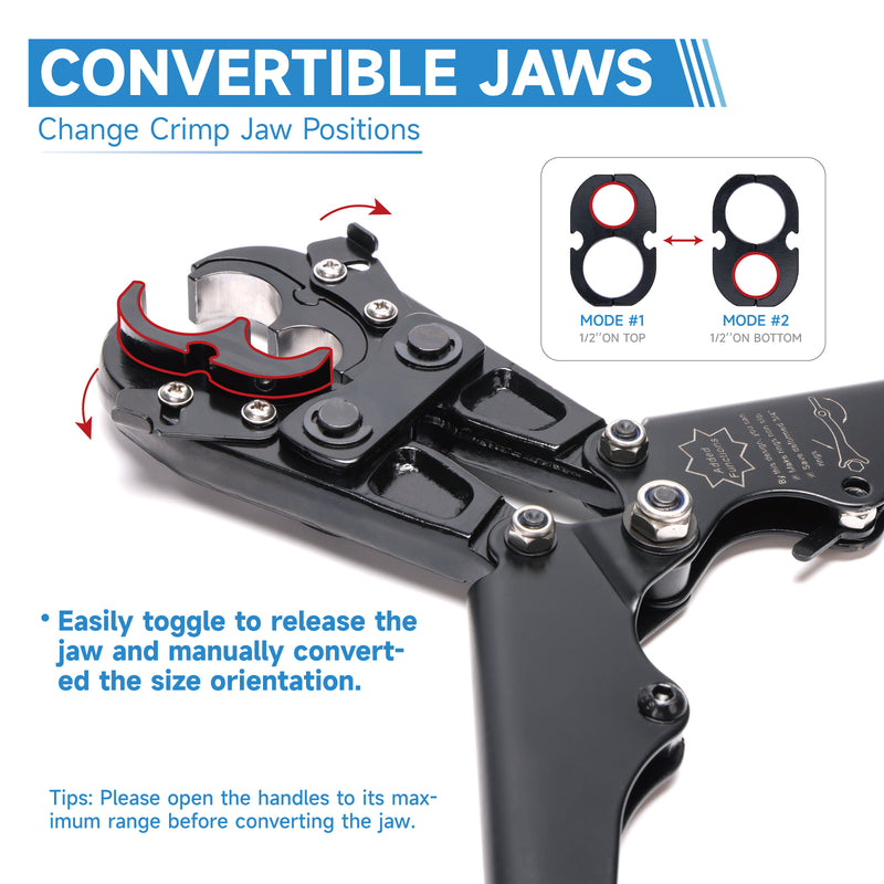 IWS-1234N Pex Pipe Crimping Tool with Convertible 1/2" and 3/4" Jaws for Copper Ring, meets ASTM 1807 Standard PEX Pipe Tools iCrimp