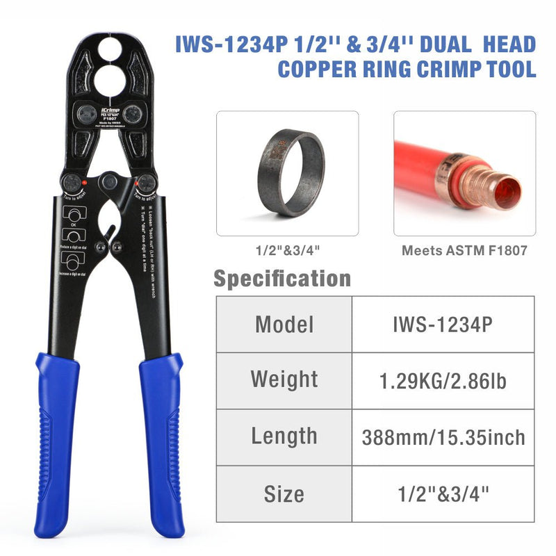 IWS-1234P Doppelgrößen-PEX-Schneidwerkzeug für 1/2-Zoll- und 3/4-Zoll-Kupferringe