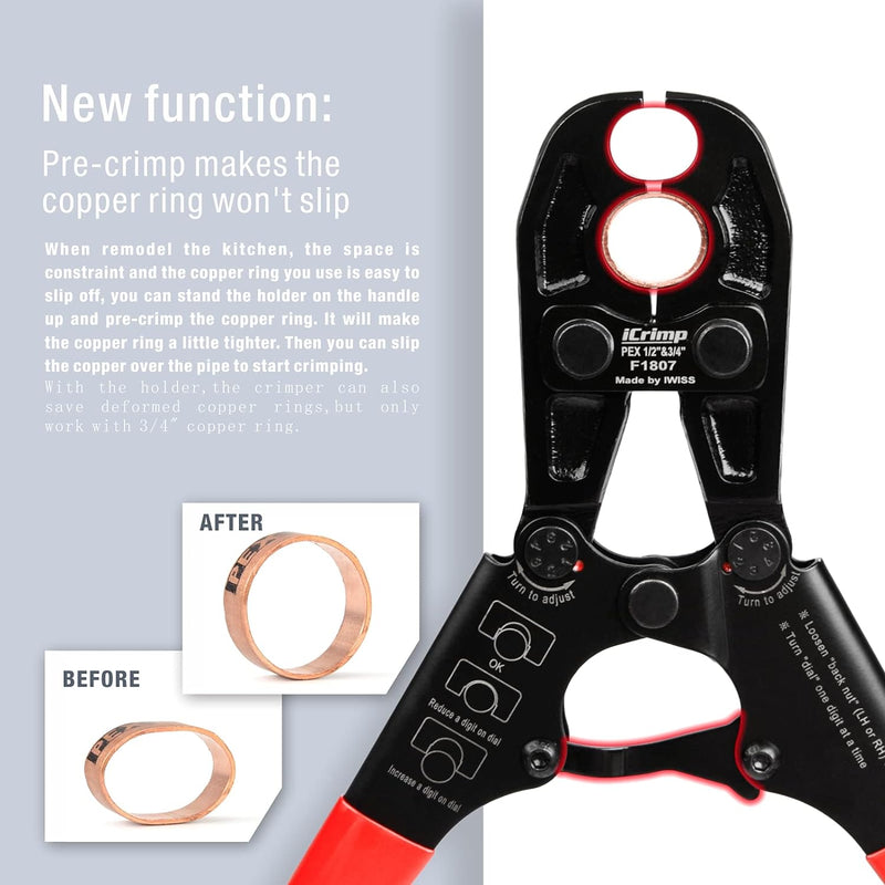 IWS-1234PSK Tool Set ASTM F1807 1/2 and 3/4-inch Dual PEX Crimper w/Copper Rings,PEX Cutter and Gauge PEX Pipe Tools iCrimp